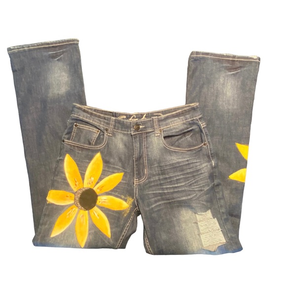 Size 32 Safari Denim Customized Distressed & Painted Jeans - Picture 11 of 15